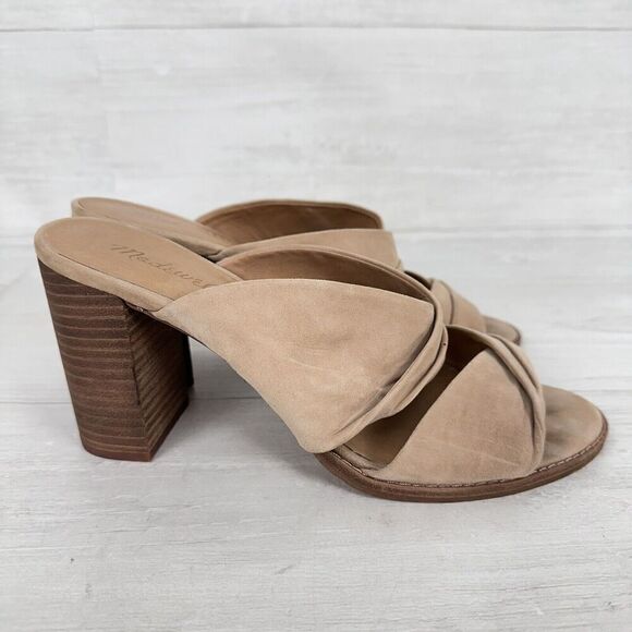 Madewell Gesine Mule Sandals Women 10 Taupe Suede Slip On Block Heel Open Toe - Picture 3 of 12